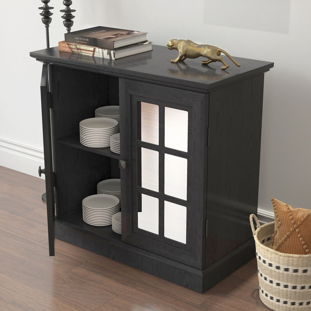 Storage sideboard cabinet with 2 decorative acrylic mirrored doors, adjustable