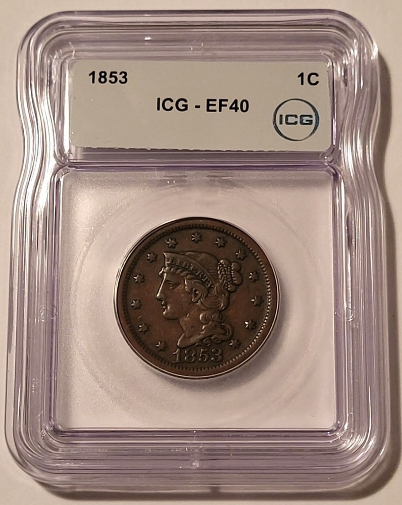 1853 Braided Hair Cent XF40 ICG
