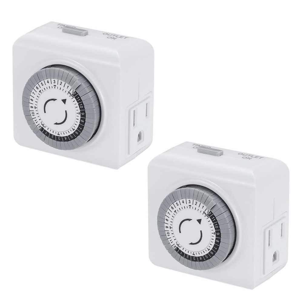 2 Pack 110-125V 3-Pin Timer Switch For Home Lighting 24-Hour Programmable Plug