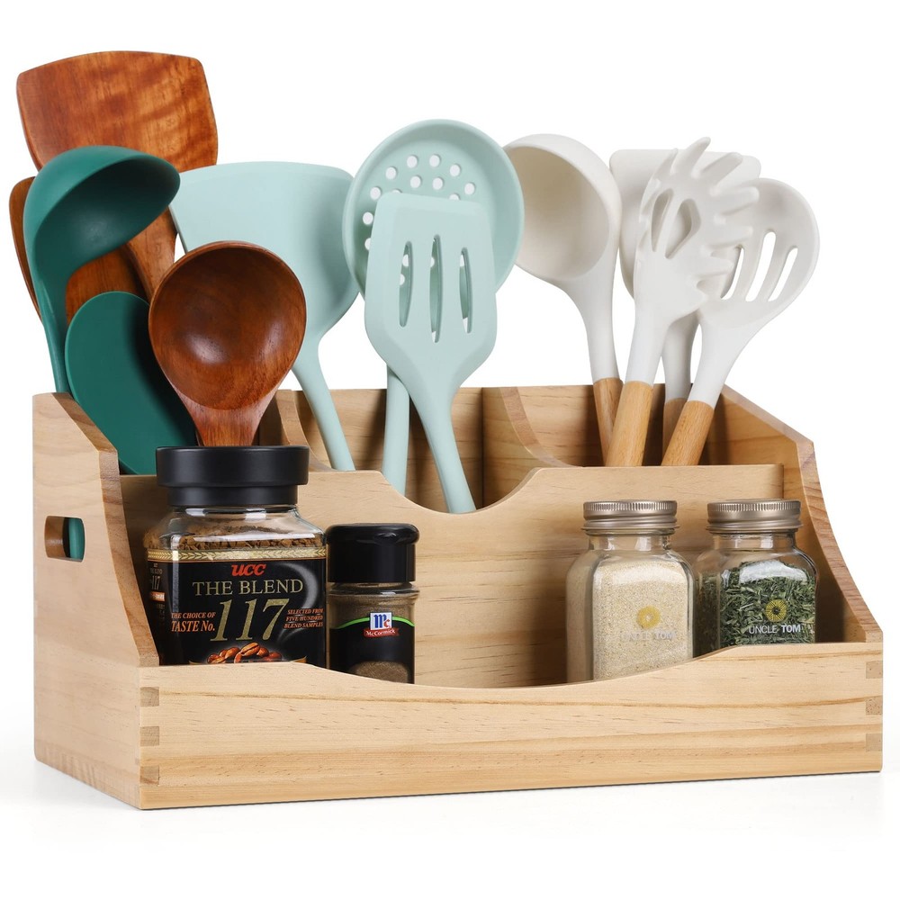 Utensil Holder Kitchen Utensil Organizer with Handle, Natural Color