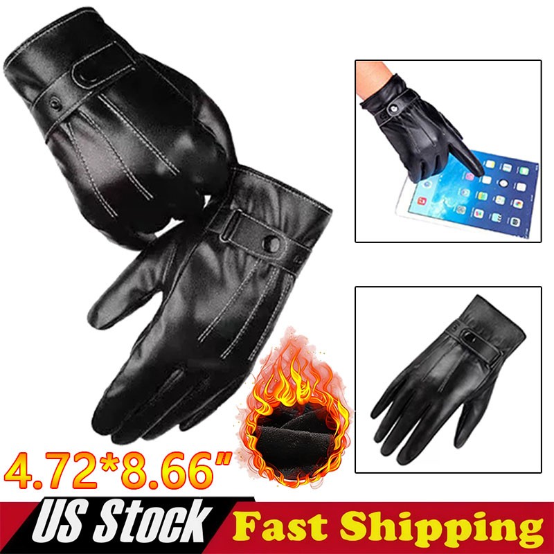 Black Driving Leather Soft Fleece Lined Thermal Winter