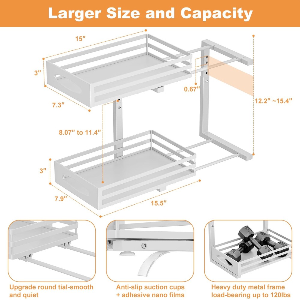Under Sink Organizer, 2 Tier Organizers and Storage, 2Pack, White