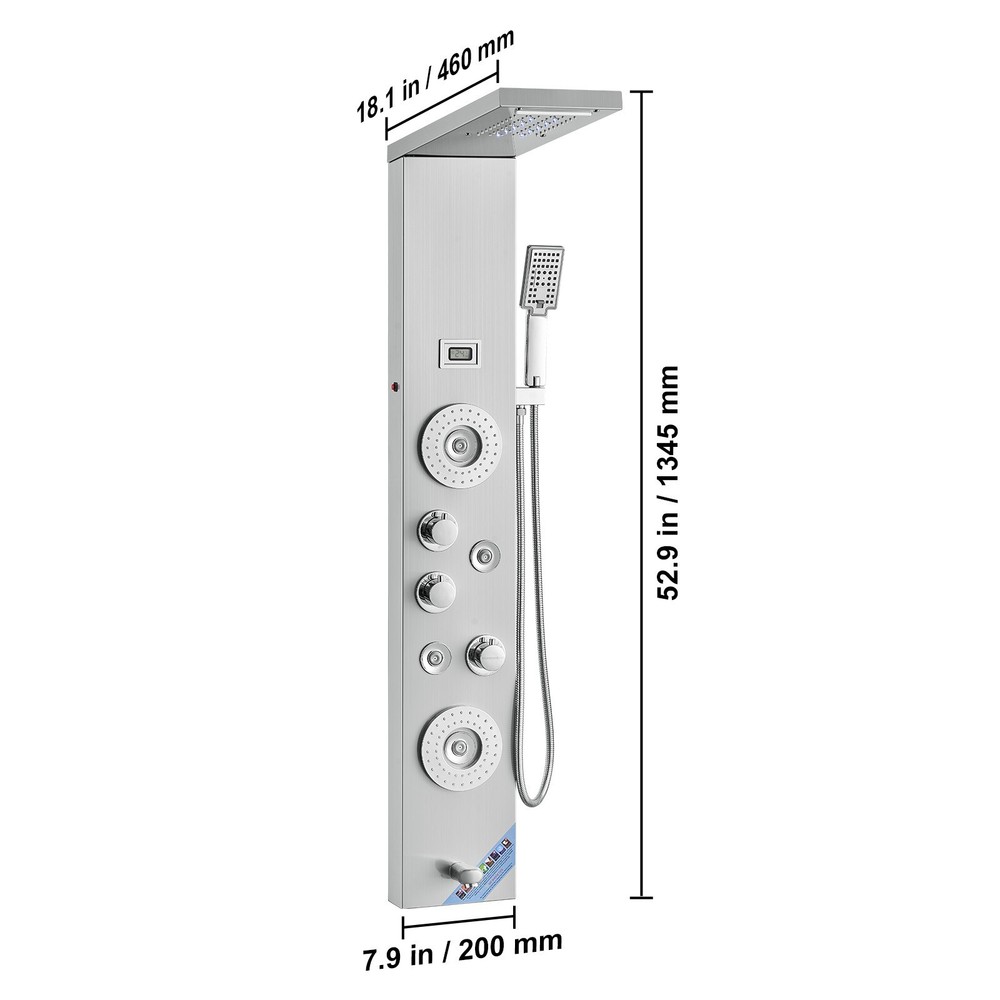 Shower Panel Tower System 6 Modes LED & Display Stainless Steel Rainfall