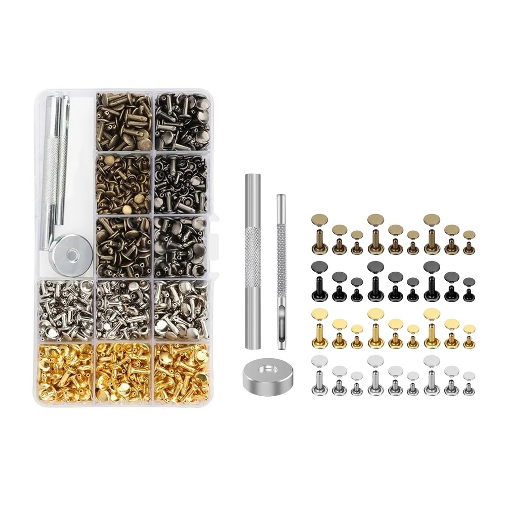 240pcs 6-12mm Double Cap Rivets Leather Craft Stud Repair Tool DIY Sets Box