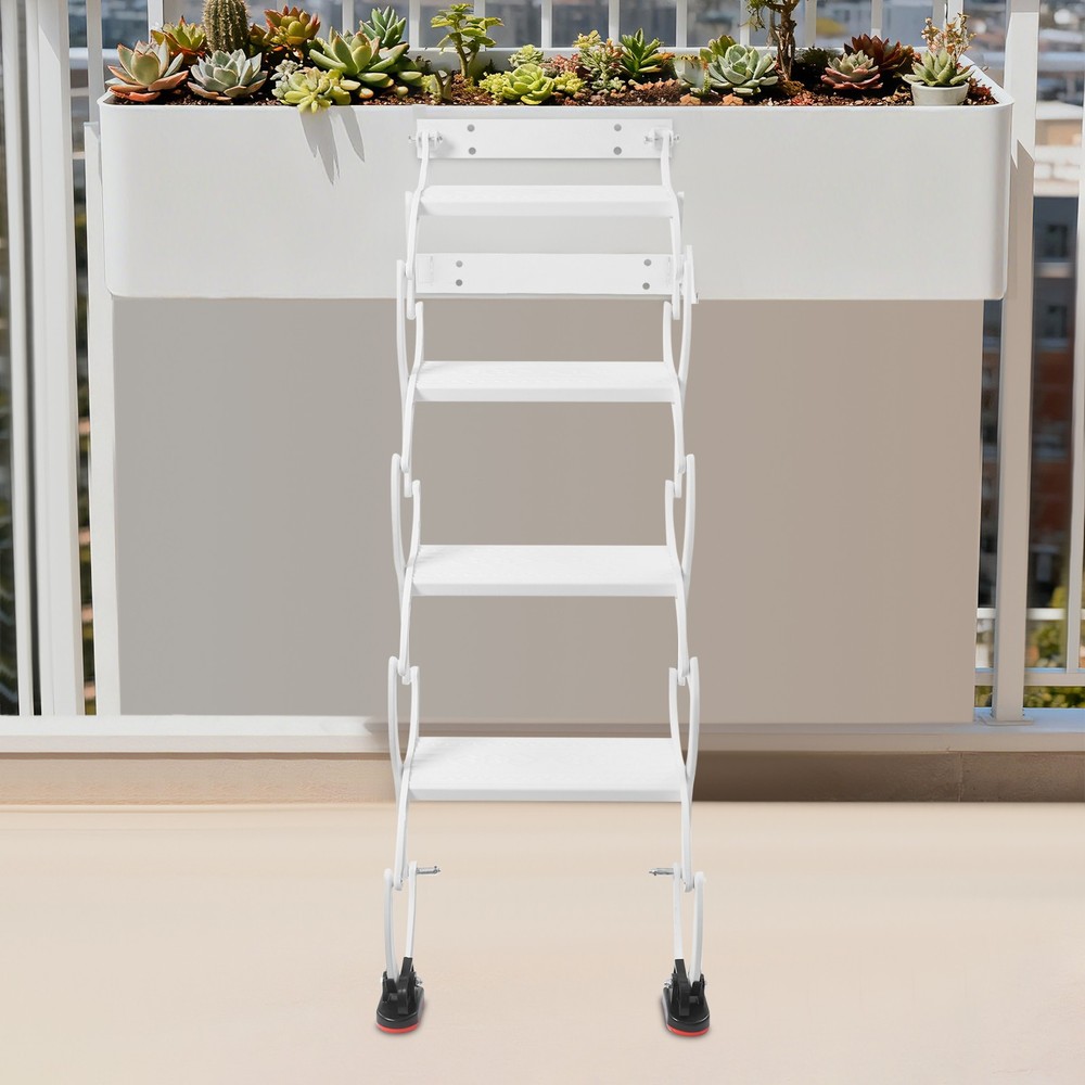 4-Step Wall Mounted Folding Ladder, White Retractable Telescoping Step Ladders