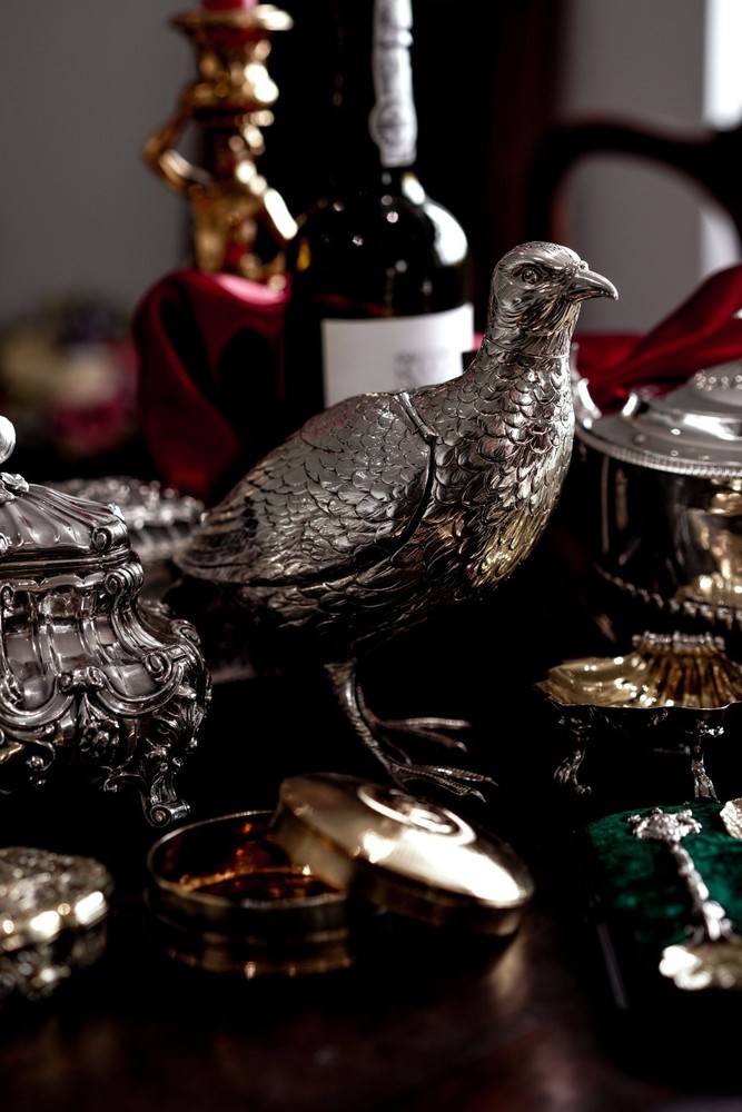 Antique Solid Silver Large Partridge/Grouse Bird Model Box - Edwardian 1910