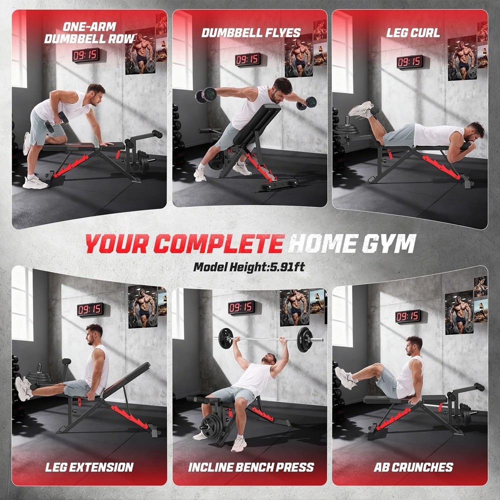 Folding Weight Bench Adjustable with Wheels & Handle Workout Bench for Home Gym