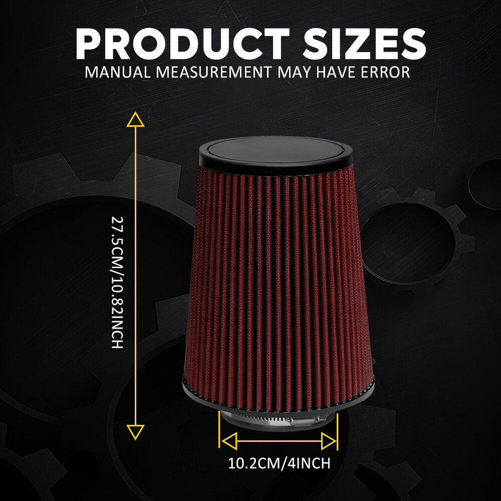 4'' 102mm Long High Flow Inlet Cone Dry Filter Cold Air Intake Replacement