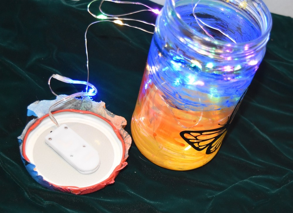 Firefly Jars Summer Light or Night light Painted Jar Butterfly LED Lights