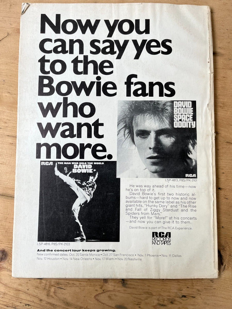 David Bowie - Cashbox - Back Page Ad - Oct 1972