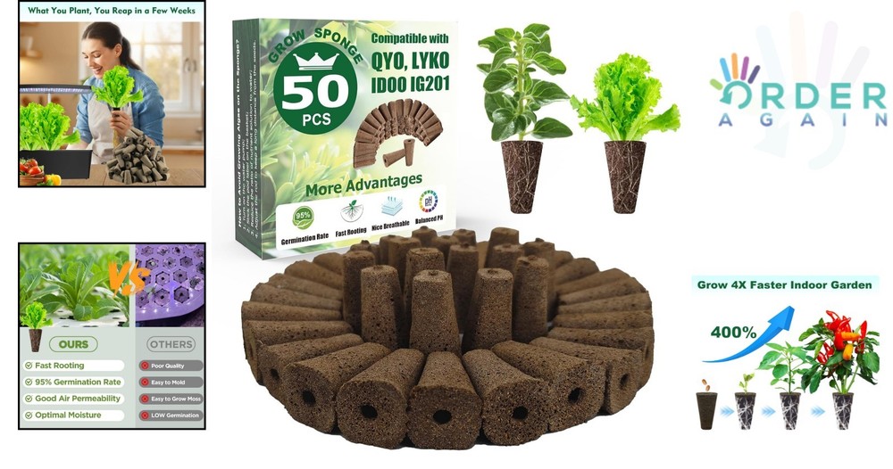 Hydroponic Grow Sponges 50 Pack Biodegradable Coconut Shell Seed Starter