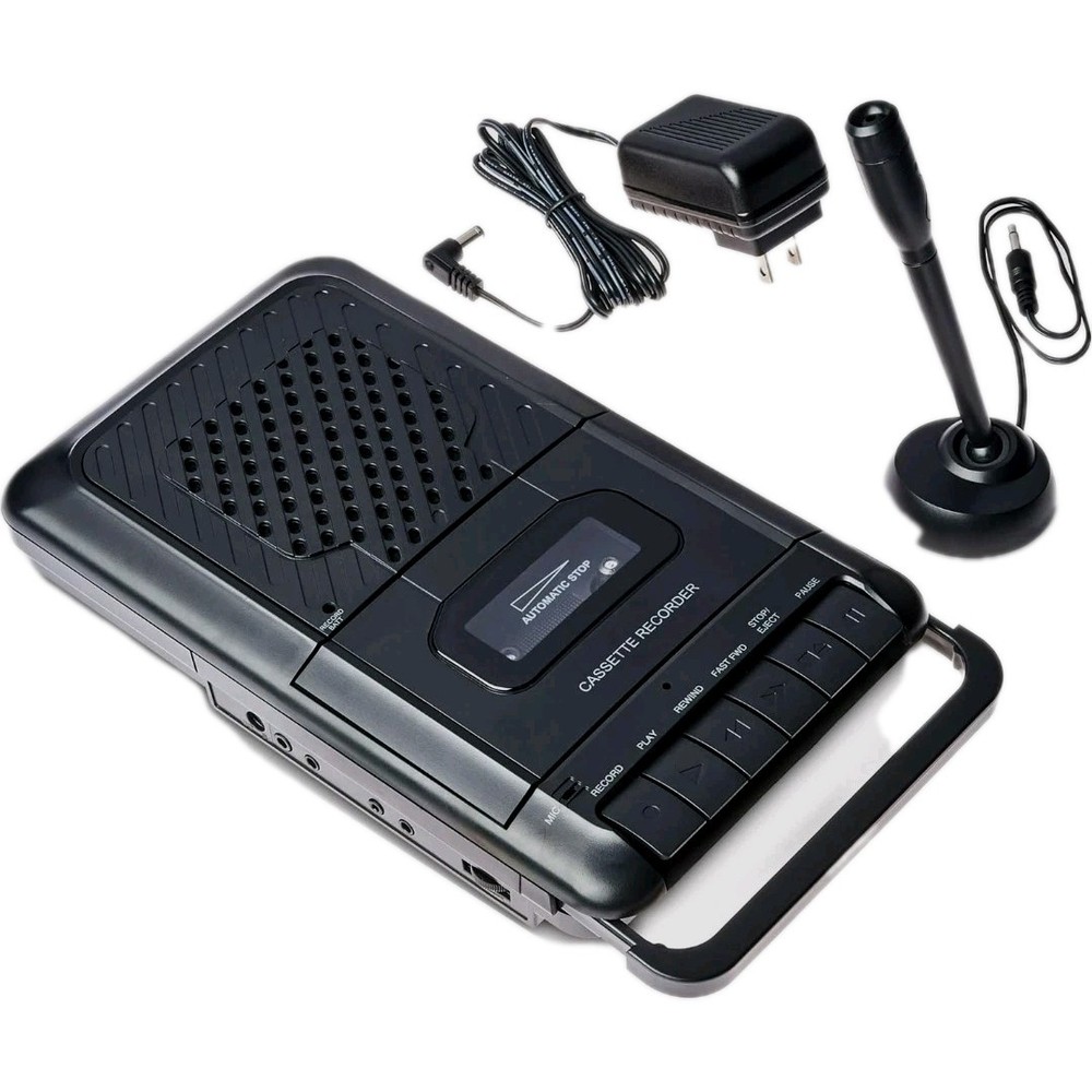ONN Cassette Recorder W/ External Microphone & One-Touch Recording