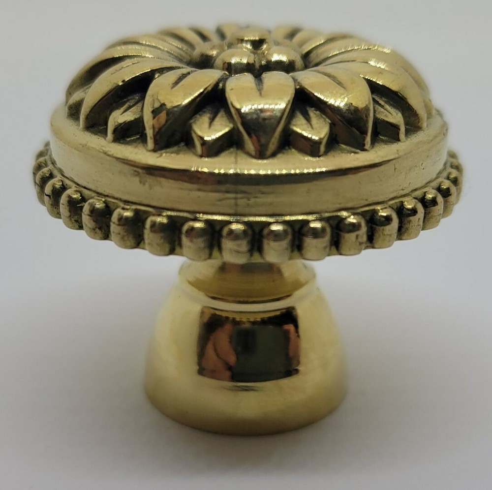 Round French Solid Brass knob mid century modern floral antique depression pull