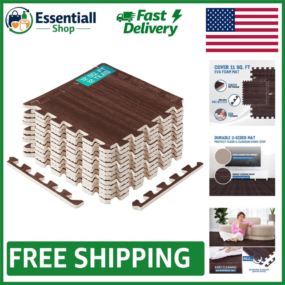 Waterproof EVA Interlocking Puzzle Tiles - 11 SQFT Easy Clean Floor Solution