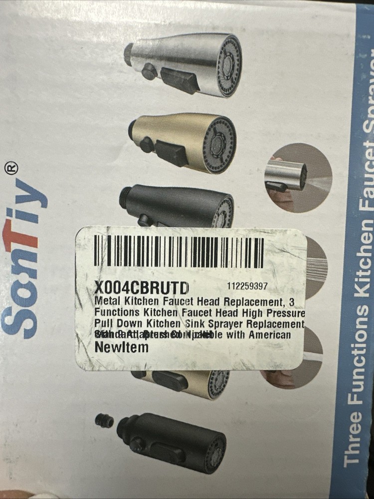 (UTD)Metal Kitchen Faucet Head Replacement, 3-Function Pull Down Spray Head