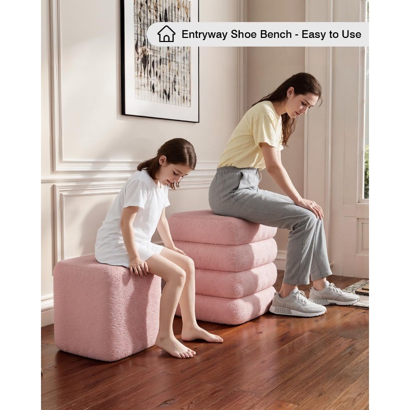 2-Piece Heavy-Duty Nesting Storage Ottoman Set, 440LBS Capacity Square