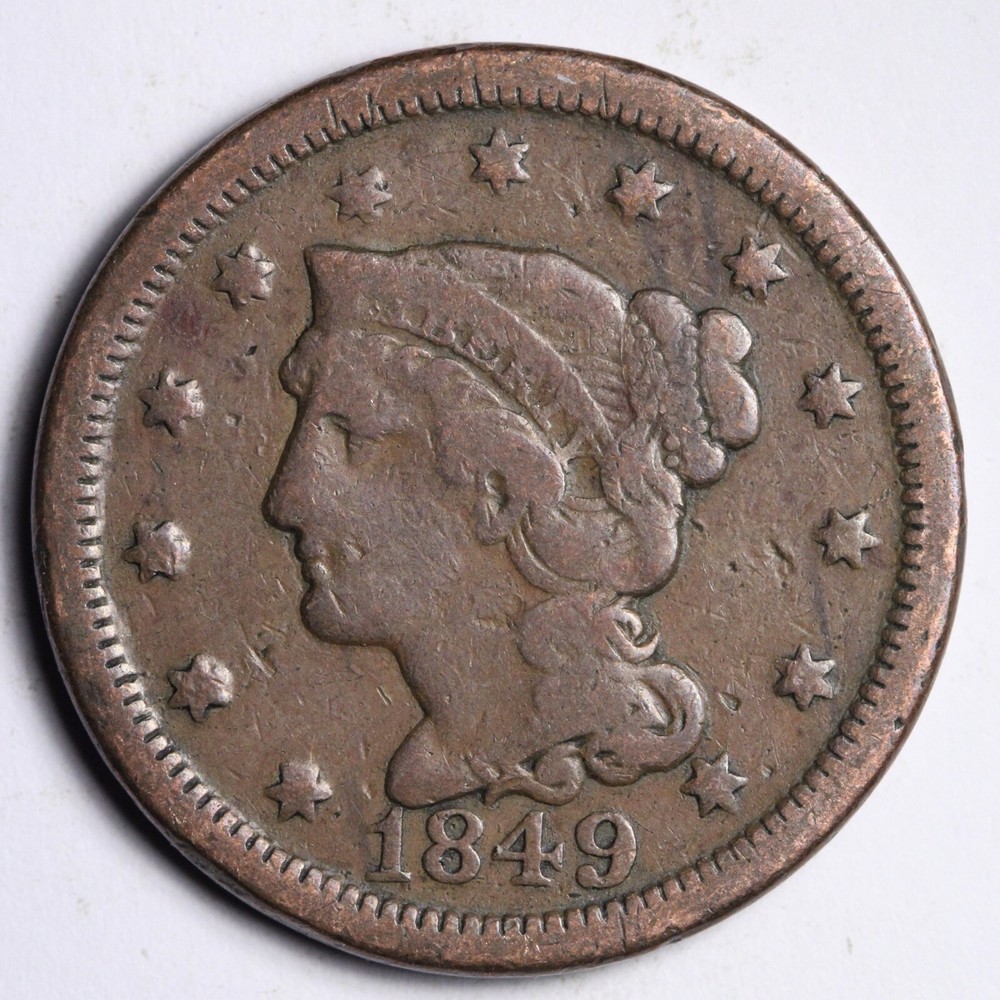 1849 Braided Hair Large Cent CHOICE FINE E102 YNC