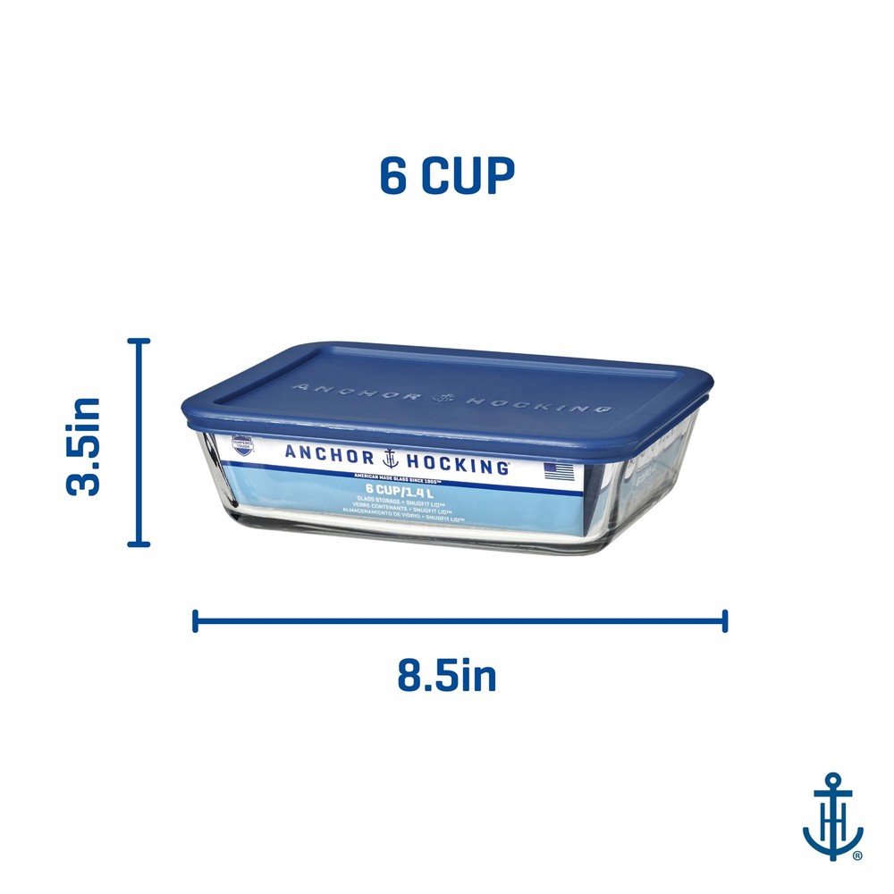 SnugFitTM Rectangular Food Storage Containers with Lids (4-Piece, 6-cup, Navy...