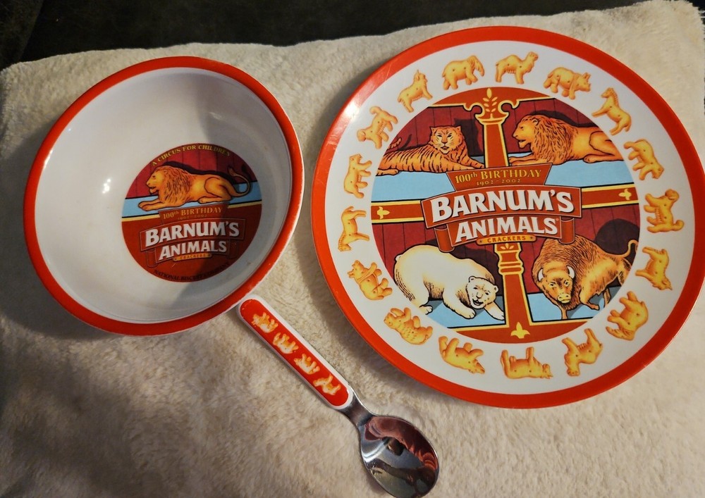 Nabisco Barnum's Animals Commemorative Plate Spoon  Fork Bowl