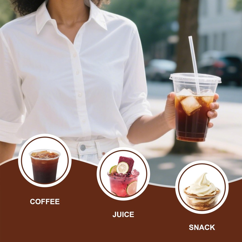 100 Pack 16oz Clear Plastic Cups with Lids and Straws