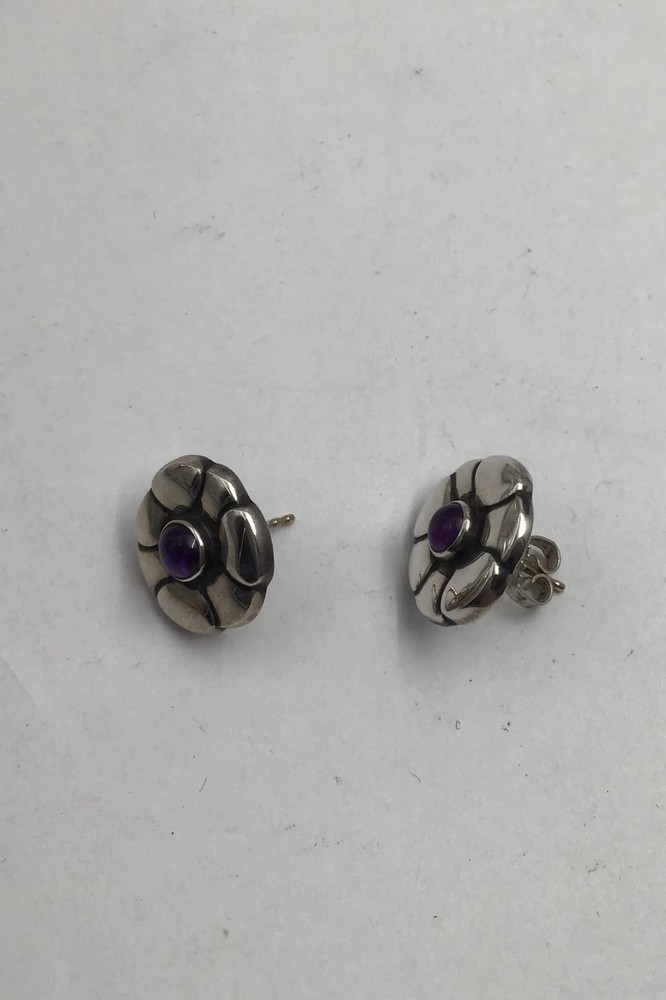 Georg Jensen Sterling Silver Stud Earrings No. 36 (Amethyst)