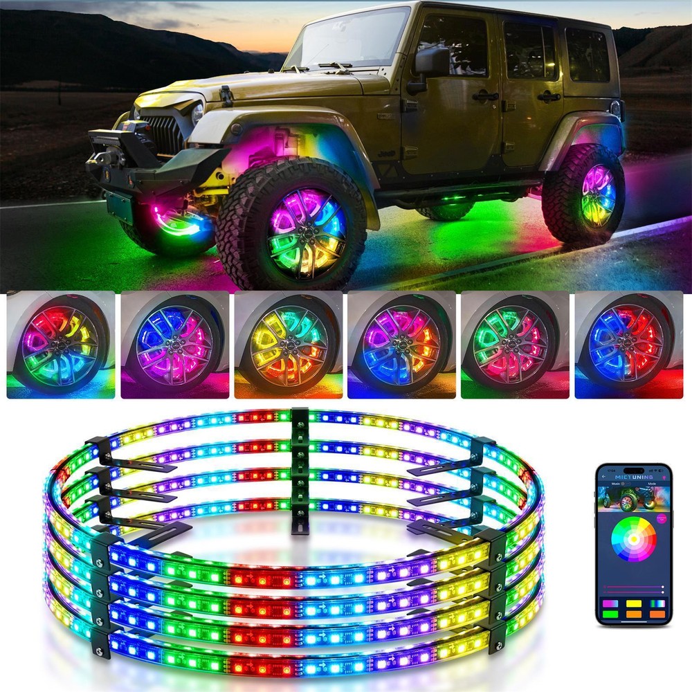 MICTUNING 15.5 Inch New Double-Row RGB+IC Wheel Ring Light Kit w/Dynamic Chasing