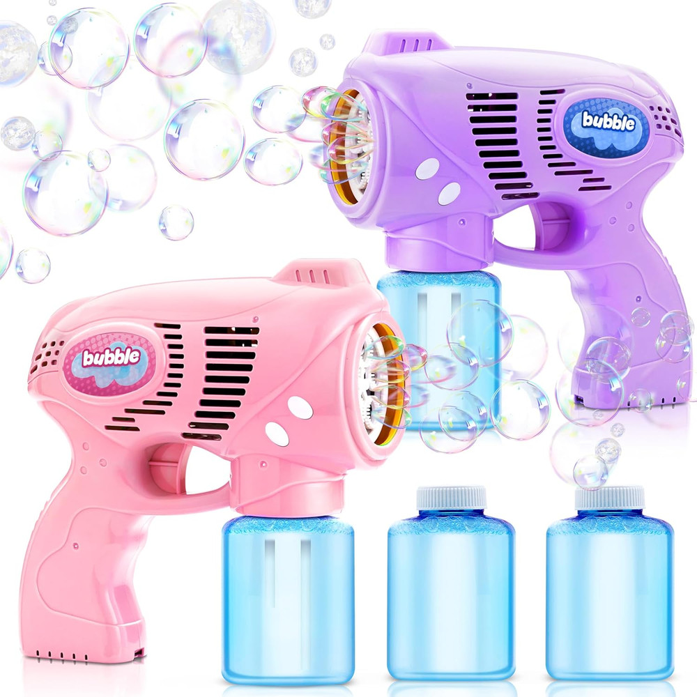 2 Bubble Guns with 2 Bottles Refill Solution, Bubble Machine Gun for Kids, Toddl