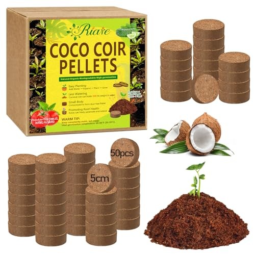 Pcsmm Organic Coco Coir Seed Starter Soil, Compressed Coconut Coir 50 50mm