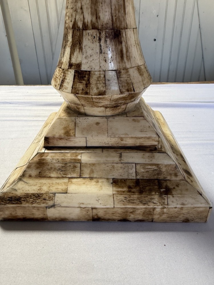 Vintage Bone Inlay Candlestick 15” Tall