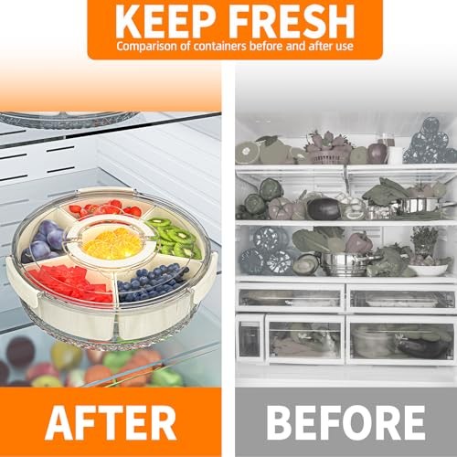 Divided Serving Tray with Lid and Handle, Stackable Snackle 12" L-1pcs (White)