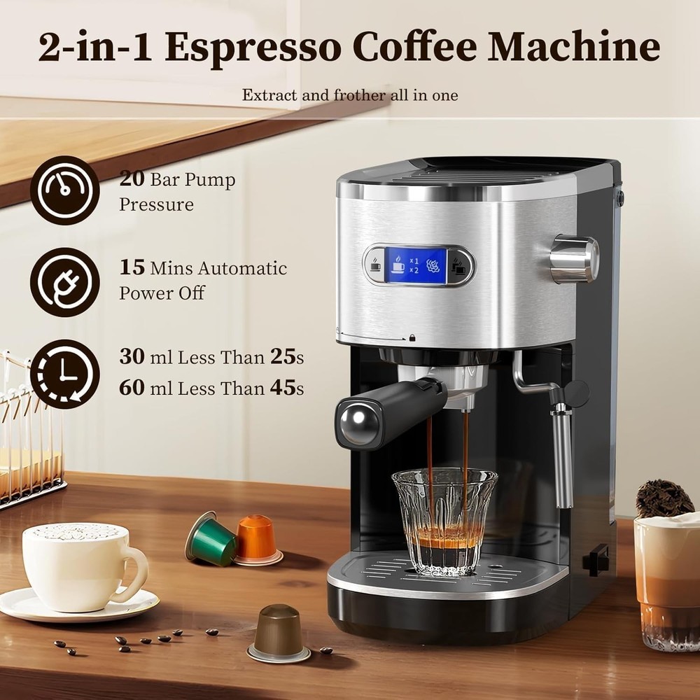 Espresso Machine 20 Bar, Semi-Automatic Professional Coffee Machine for Cappucci