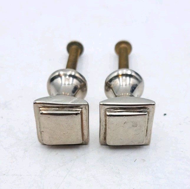 Antique Pulls Knobs Drawer Knob Art Deco Crome Old Vintage Hardware Pair