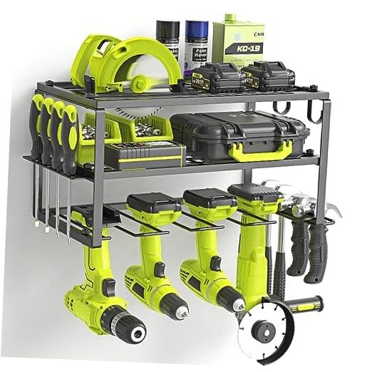 Power Tool Organizer, Heavy Duty Iron, 3 Layers Storage Rack 4 Drill Holders A
