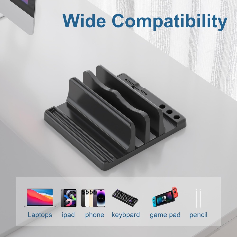 Ahonnpely Vertical Laptop Stand Holder - Adjustable ABS Plastic Black