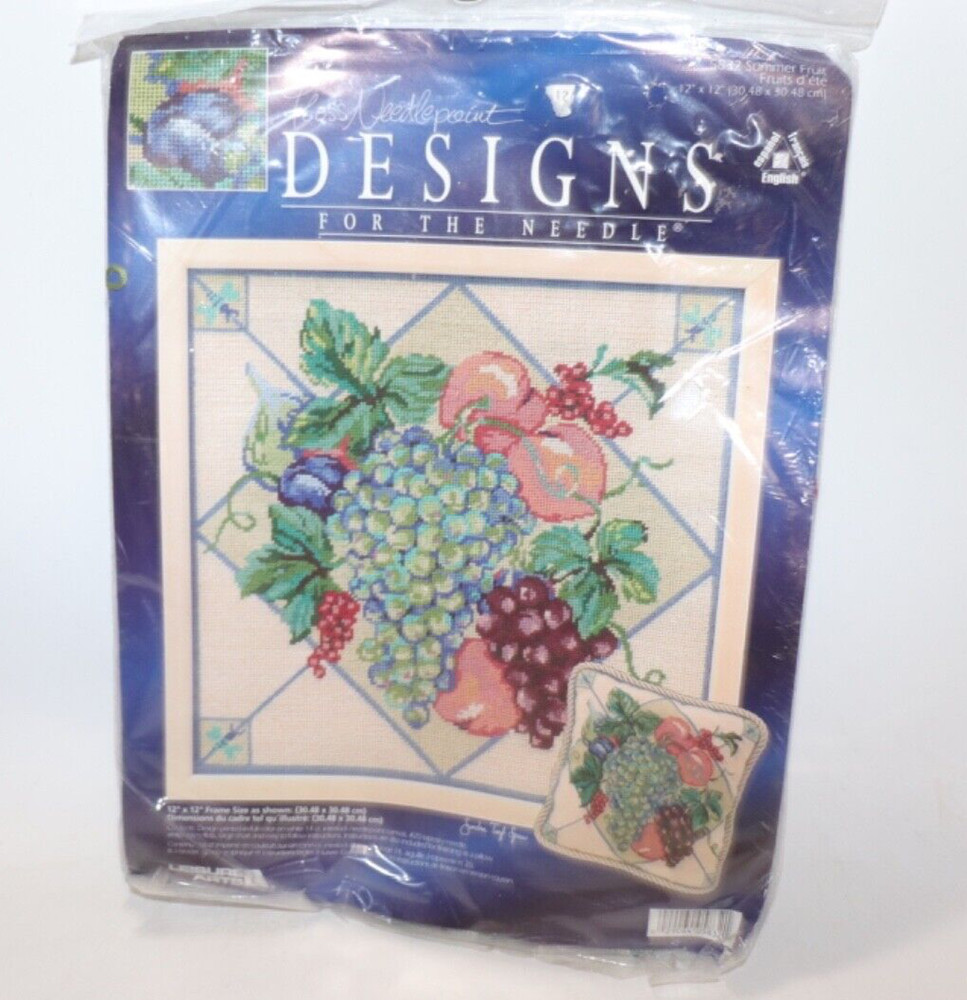NEW Unused Needlepoint Canvas & Floss – Summer Fruit Printed Design