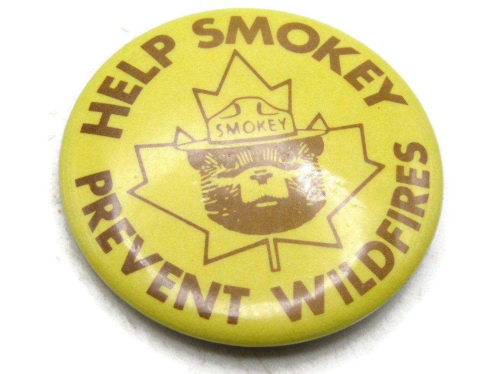 Vintage Smokey Bear Pinback Button Help Prevent Wildfires US Forest Service PSA