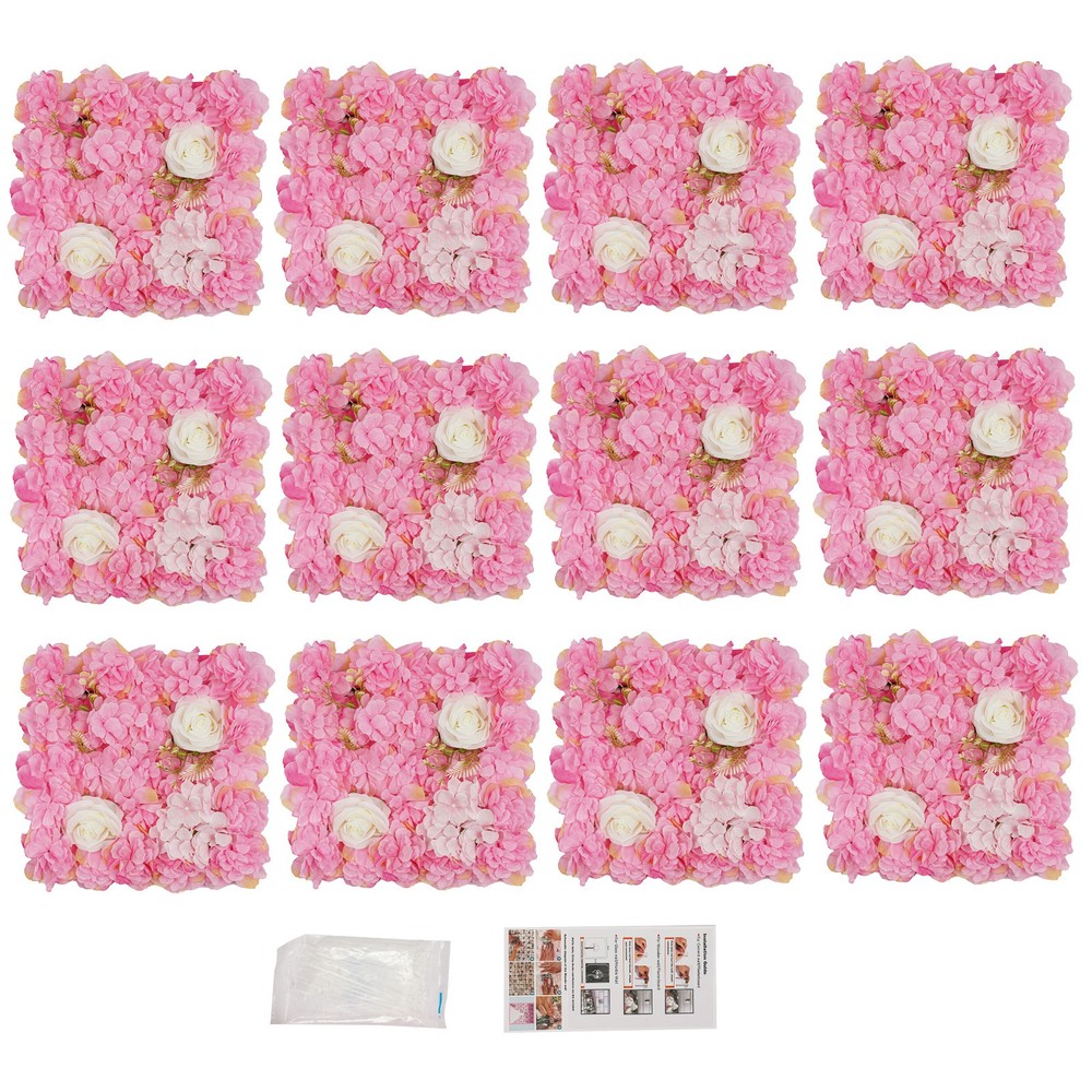 12pcs Artificial Flower Wall Panel Silk Cloth Flower Wall Backdrop for Wedding