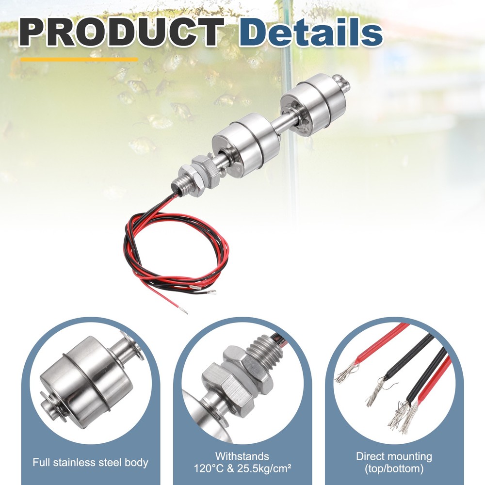 Float Switch 100mm Rod 0.5A Vertical Double Float for Pump/Alarm 1 Pcs