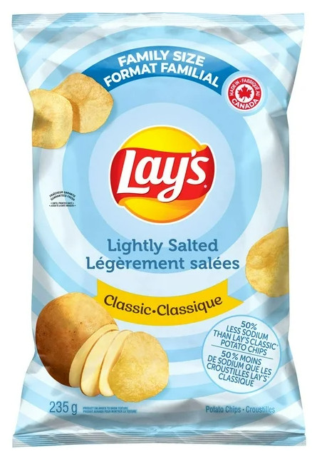 Lay's Lightly Salted Potato Chips, 235g (2 Pack)
