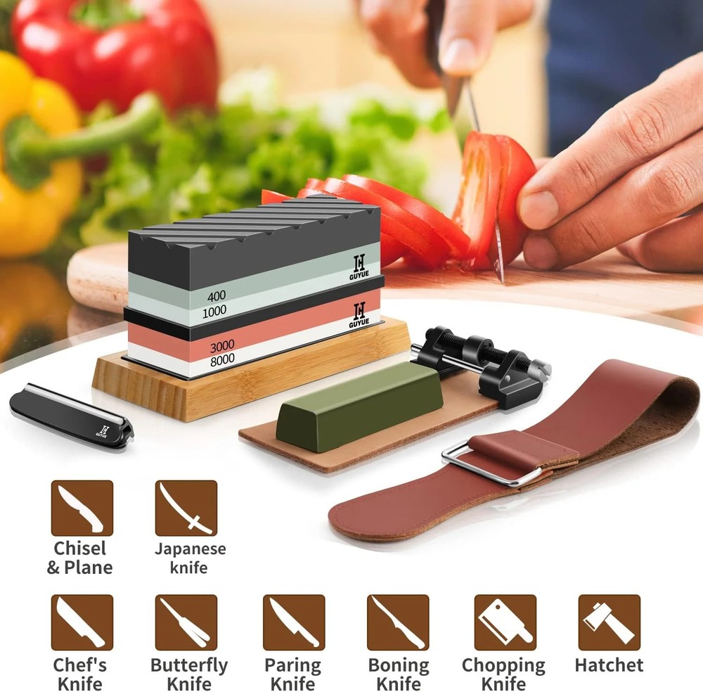 GUYUE Professional Knife Sharpening Stone Set – 4-Sided Premium Whetstone Kit