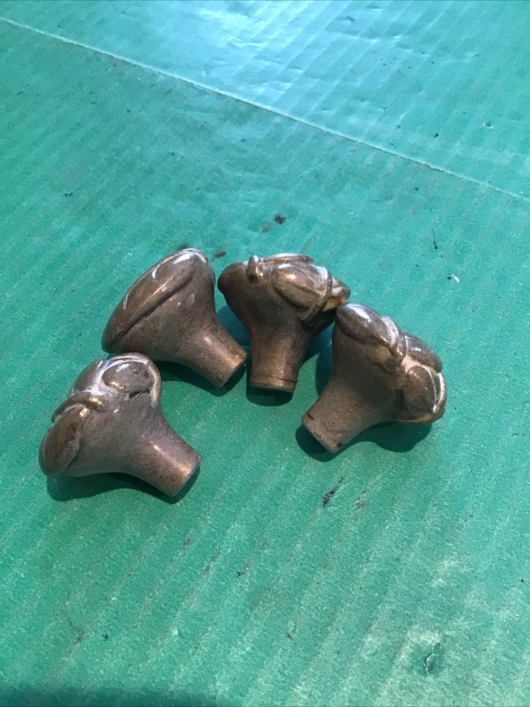 (4) Vintage Rare Keeler Brass LEAF CABINET KNOB PULL Solid (matches 45966 pull)