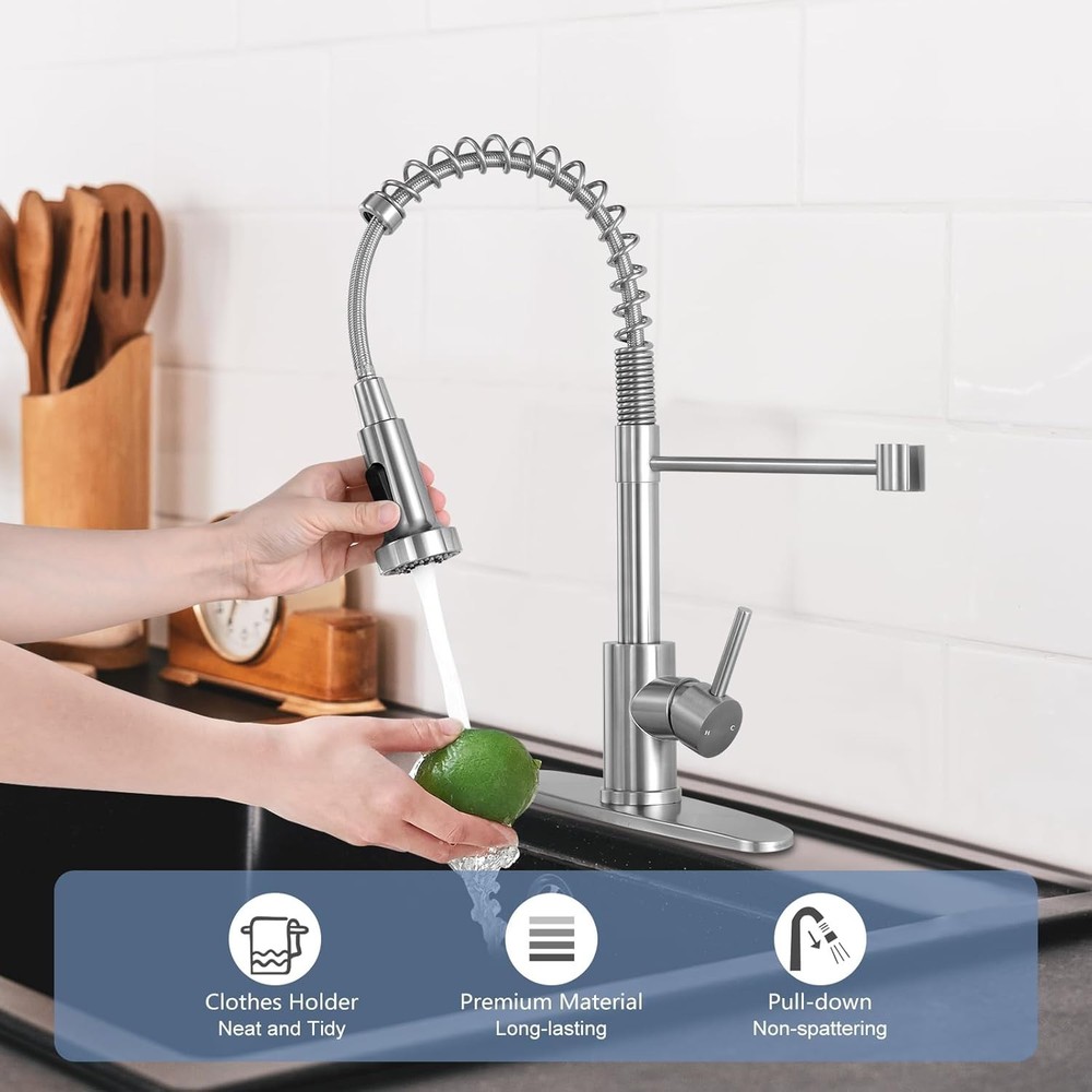 Kitchen Faucets with Pull Down Sprayer Brushed Nickel High Arc Single Handle ...