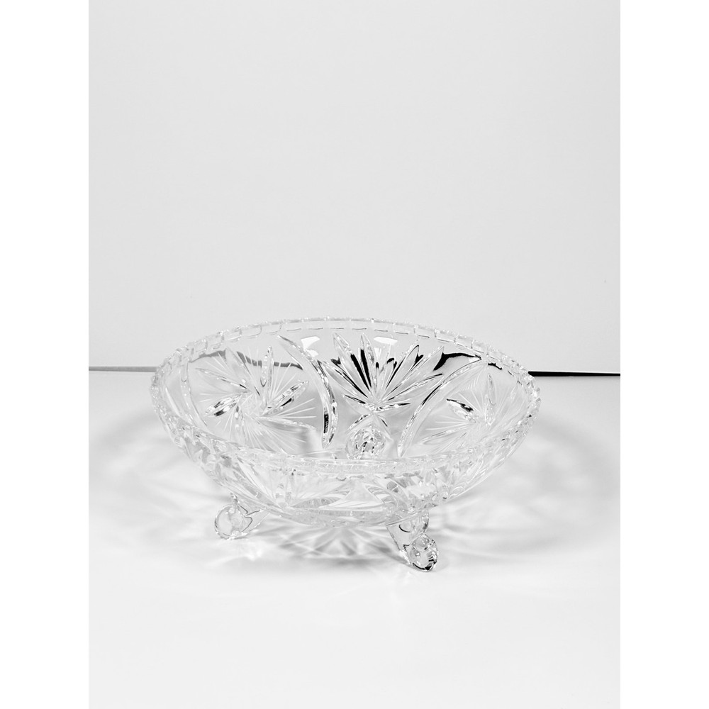 Vintage Starburst Pattern Footed Crystal 8” Bowl