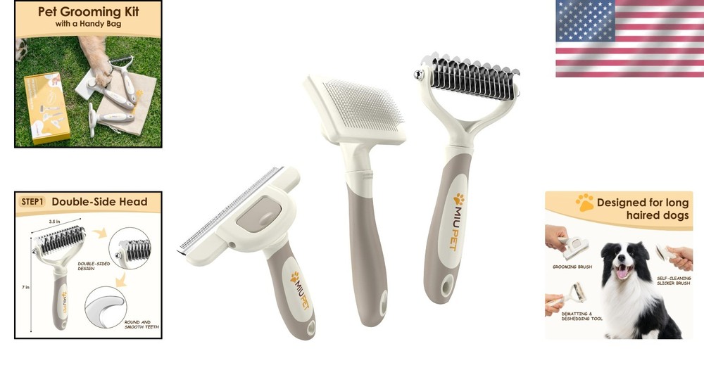Ergonomic Deshedding Brush Set for Long-Haired Pets - Ultimate Grooming Solution
