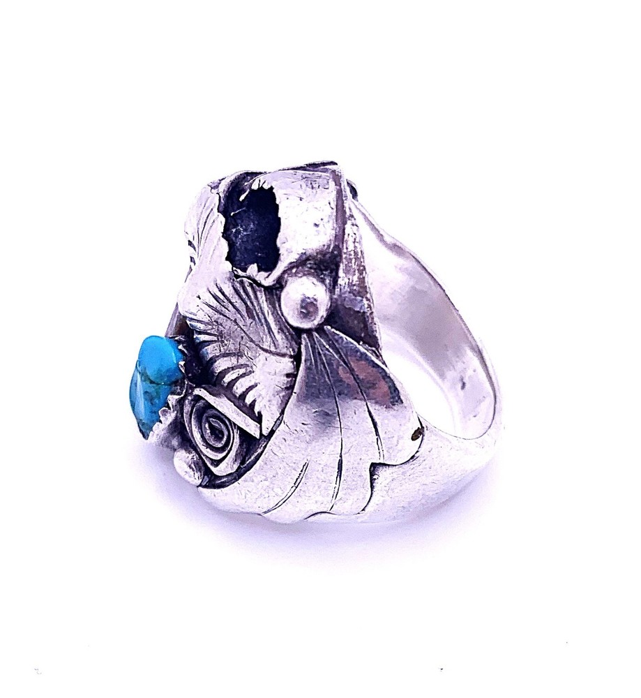 NATIVE AMERICAN TURQUOISE SILVER RING SIZE 8