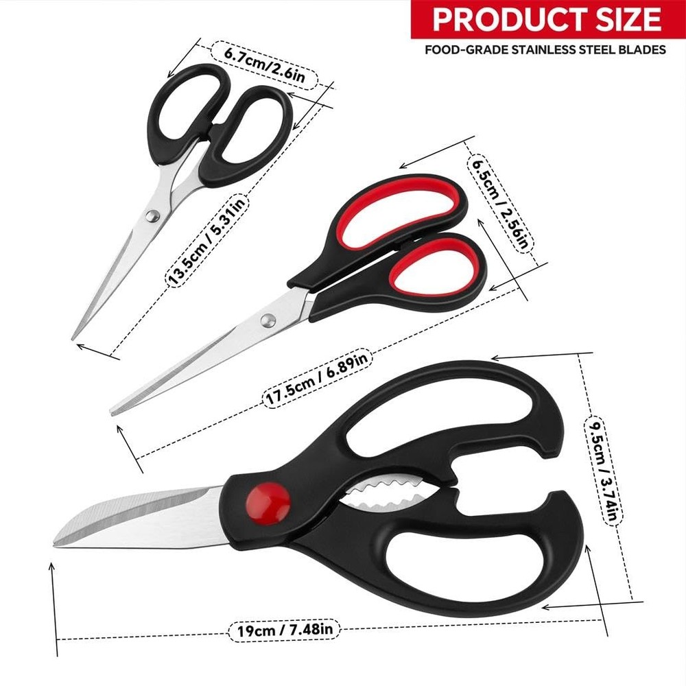 Kitchen Shears Set - QtoiKce Scissors 3 Pack All 7.48 inches, Silver