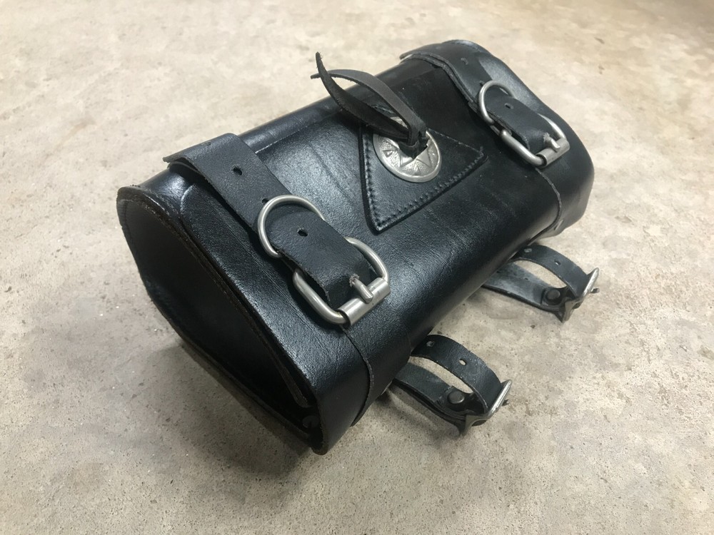 Motorcycle Black Genuine Leather Fork / Sissy Bar Bag