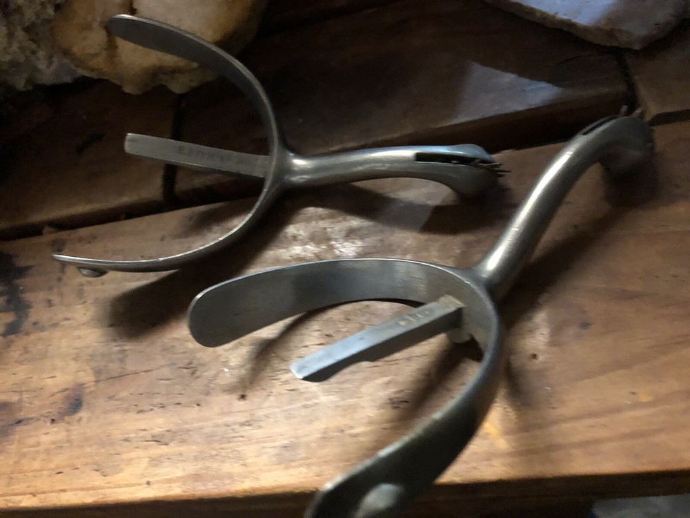 UNUSUAL OLD Sharp Rowel Military Looking Spurs with Rowels