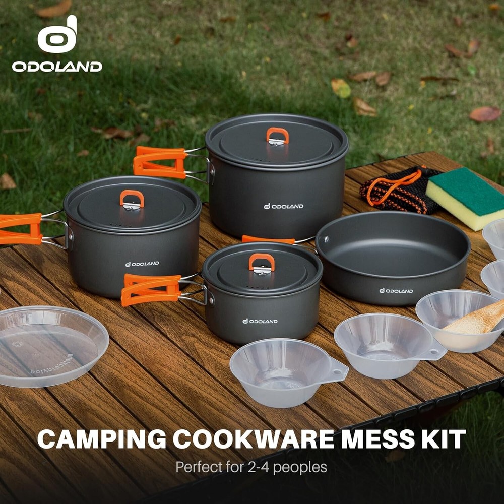 Compact 15pcs Camping Cookware with Folding Handles - Perfect for Hiking