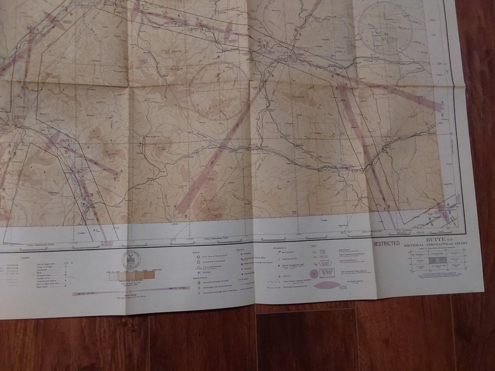 WWII BUTTE MT RESTRICTED 1944 Regional Aeronautical Pilot Chart Map AAF
